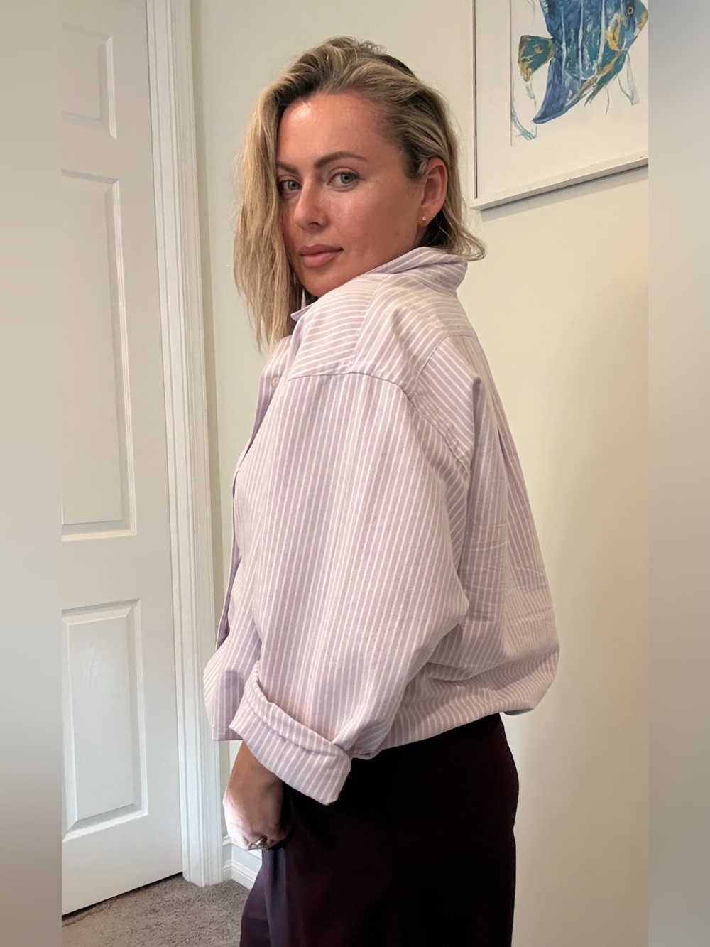 Vintage Ralph Lauren Lavender and White Striped Cotton Button-Up Shirt XL - Picture 4 of 9